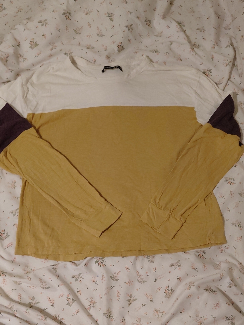 Men's Colorblock Long Sleeve Shirt in White, Mustard & Dark Purple